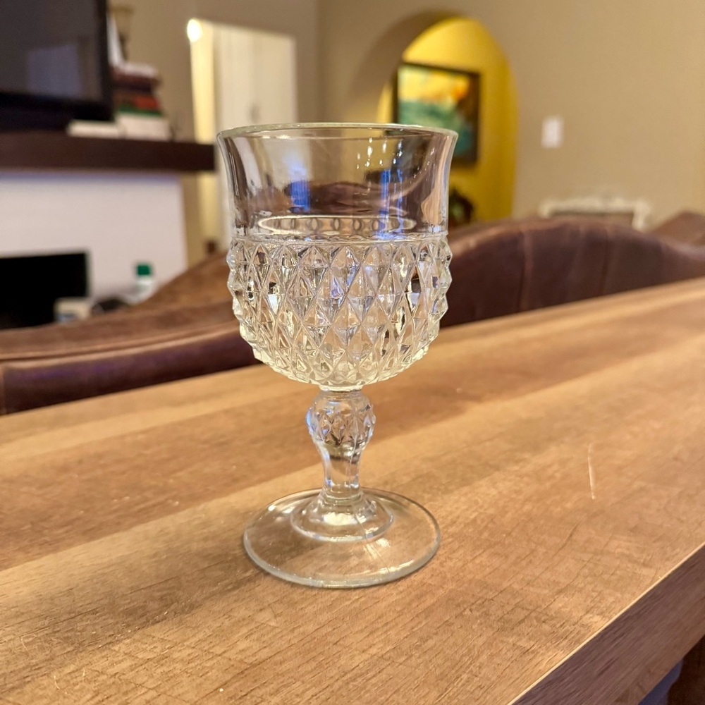 Vintage 60s Indiana Glassware Chalice Cup Diamond Point Retro Glass